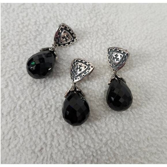 New Box Set Black Onyx 925 J&T Earring and Charm Pendant Silver Tear Drop - Picture 4 of 12